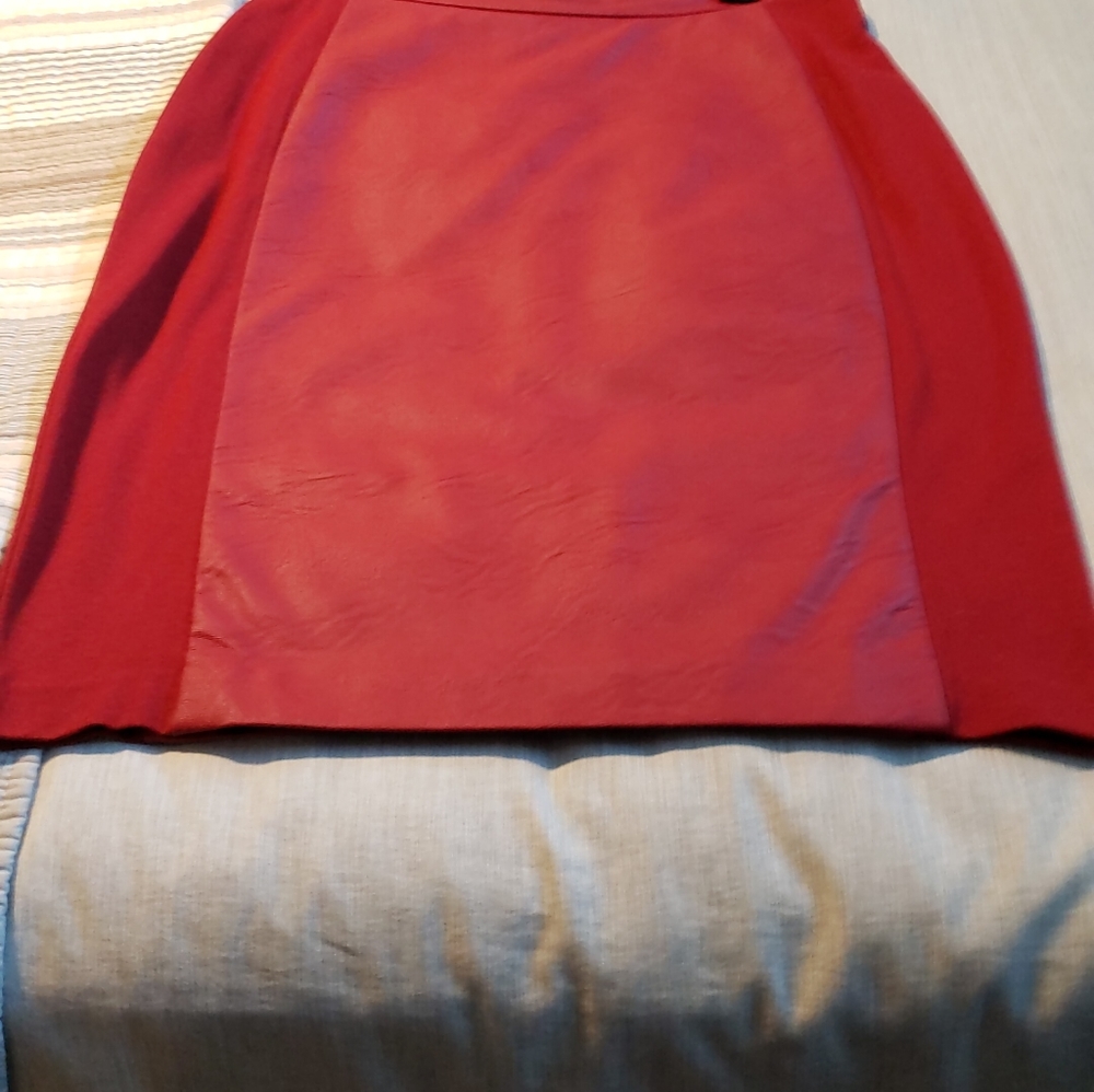 Red faux leather skirt with stretchy rayon sides